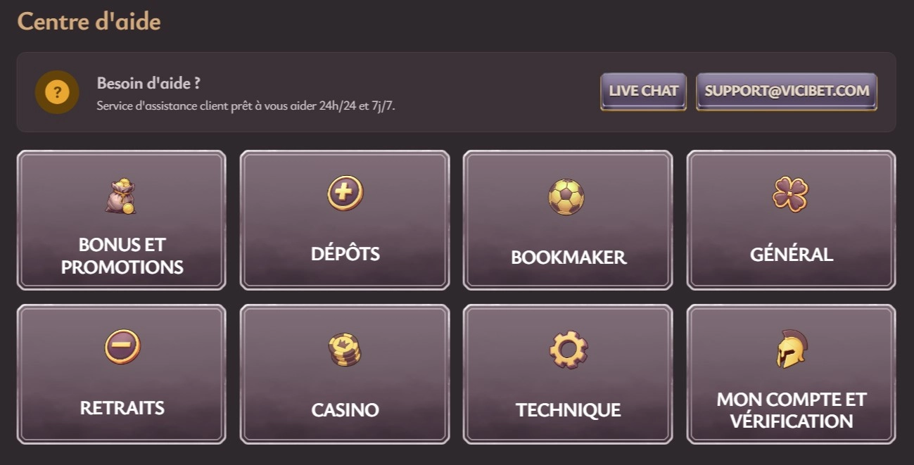 Vicibet casino centre d'aide
